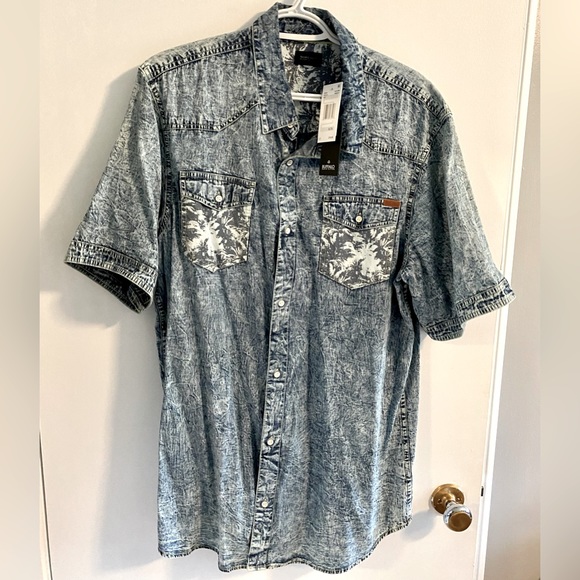 Buffalo David Bitton Simon blue denim short sleeve button down - Picture 1 of 5